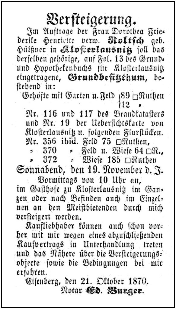 1870-10-21 Kl Versteigerung